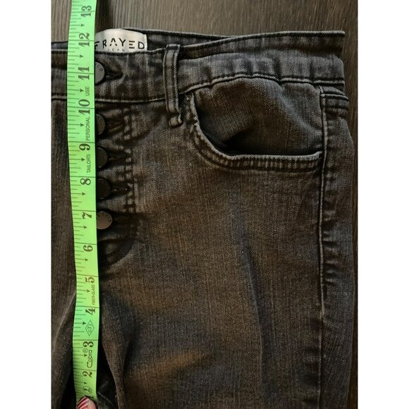 Frayed Jeans High Rise Skinny Button Fly Size 6/28 Black Denim - Picture 7 of 8